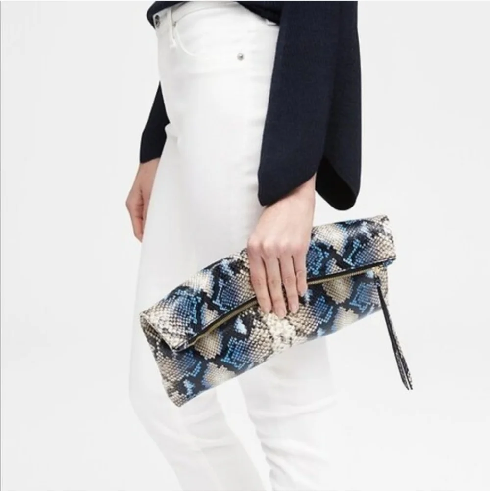 Banana Republic Snake Skin Embossed Leather Clutch Oversized Buttery Soft NWT - Picture 1 of 16